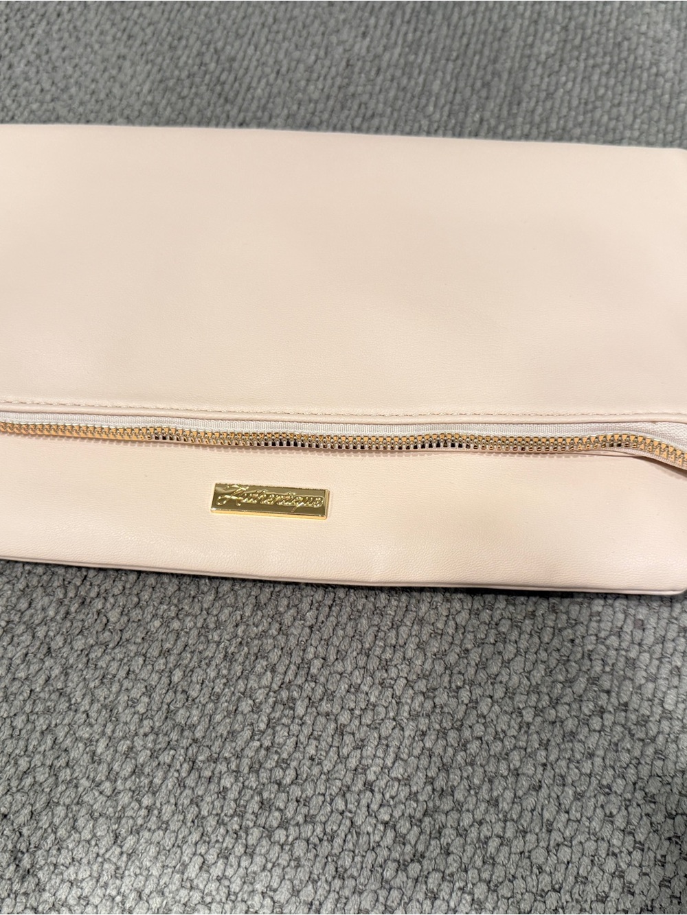 Soft Pink Leather Wristlet Clutch with Gold Trim